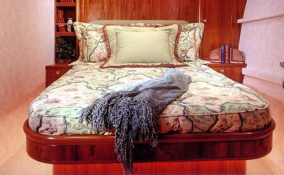 Custom yacht bedding, pillows and wall coverings